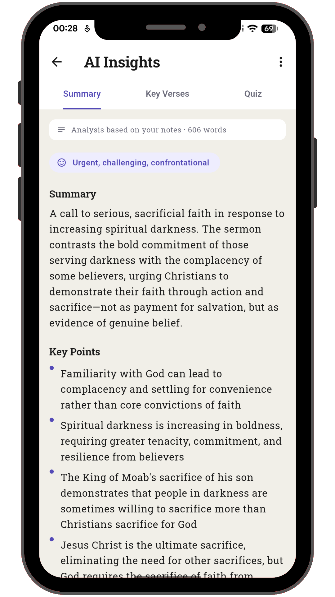 AltarNotes AI Insights screen