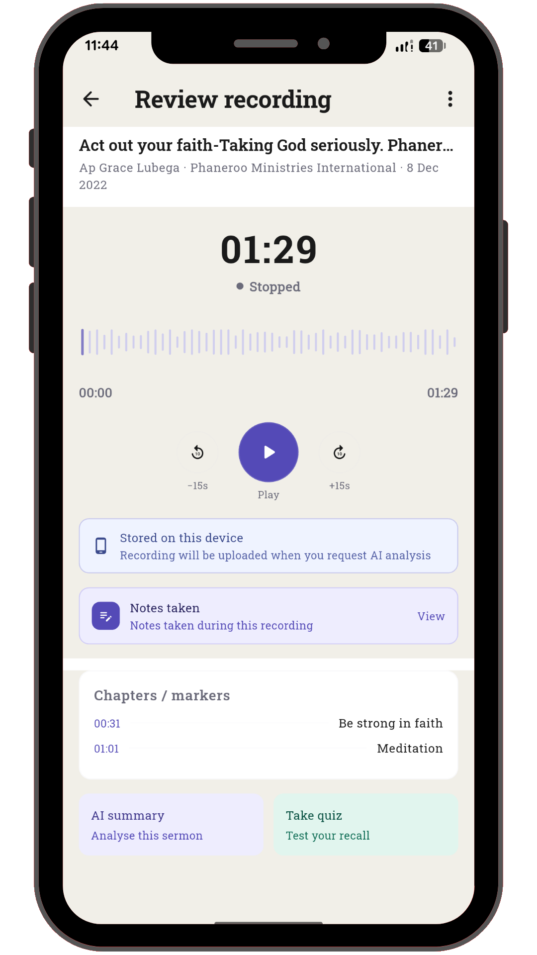 Capture sermon notes and recordings