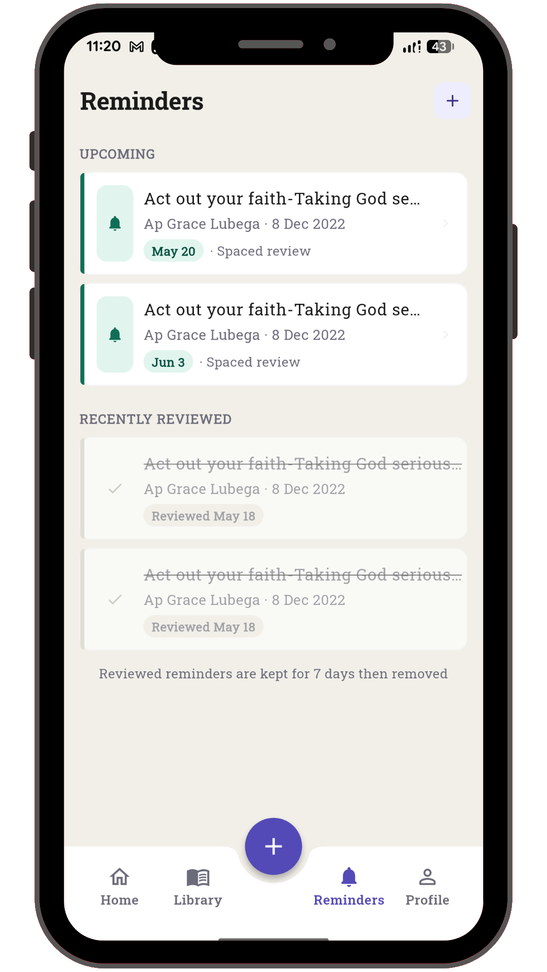 Reminders and spaced review