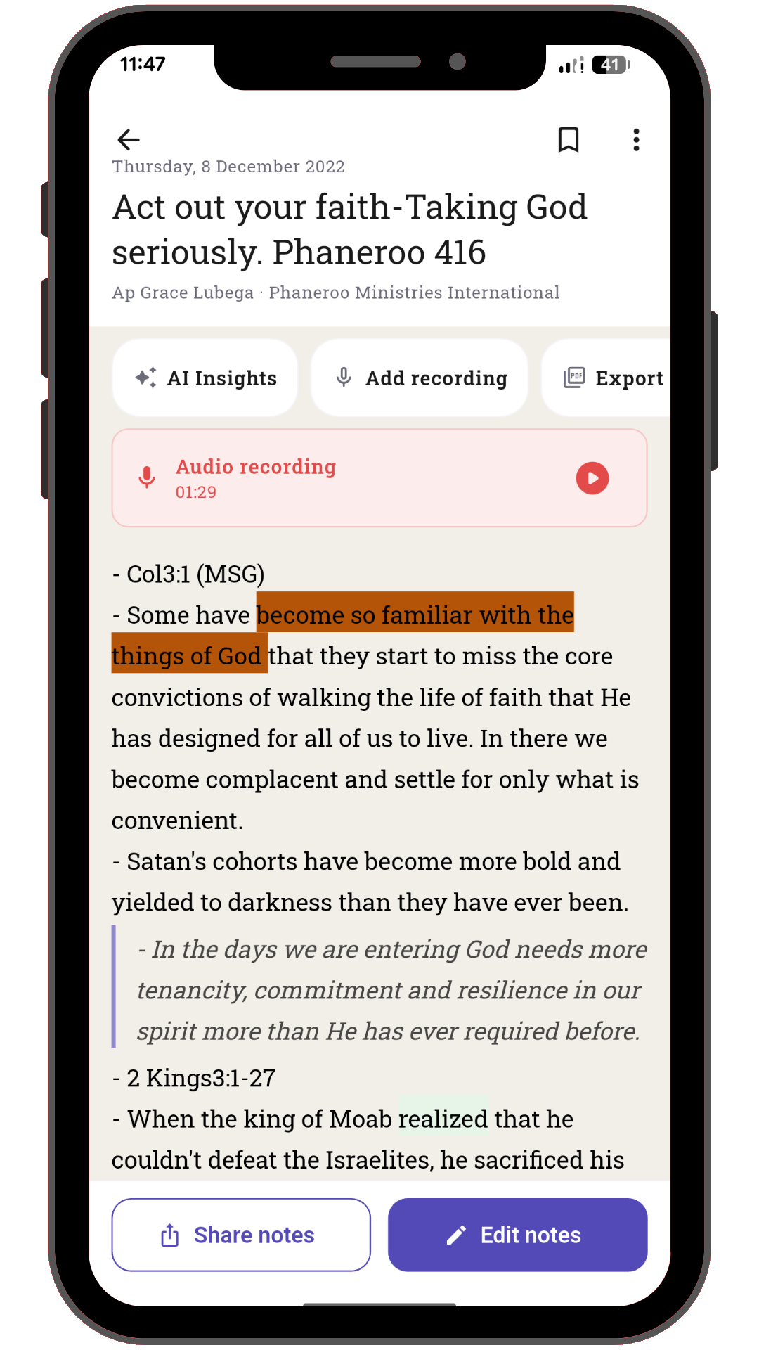 AltarNotes sermon notes editor